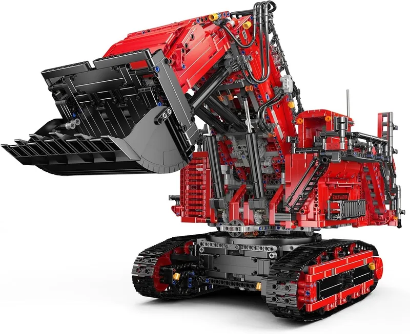 MOULD KING 17071 Graafmachine Kraan voor LTM 11200 Crawler met 6 Motoren, Technologie Afstandsbediening Kraan Model met App, Mobiele Kraan Truck Klemblokken Kit (Rode Versie) by Mould King in Constructie : Radiografisch bestuurbare auto – XL Excavator Rood, 4767 bouwblokken – product photo