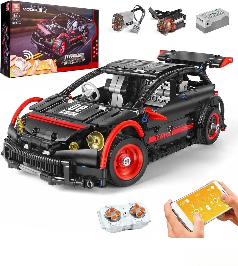 Mould King 18013 Technisch Hatchback Type R Radiografisch bestuurbare auto | City speed champions modelbouw | Creator classic motor bouwpakket | Technische speelgoed ideas voor expert volwassenen & kinderen | DIY auto geschikt voor Lego | 587 bloks by Mould King in Racing : Radiografisch bestuurbare auto – Hatchbacks, 587 bouwblokken – product photo