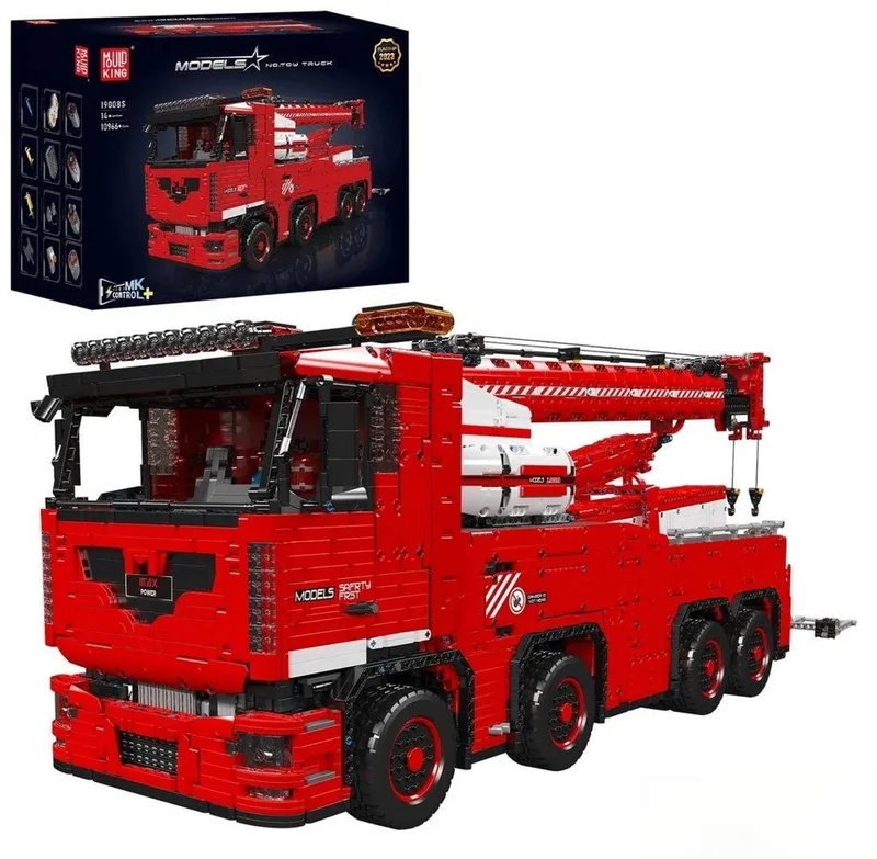 Mould King 19008 De High-Tech MOC-29848 met 10966+ onderdelen App Gemotoriseerde Sleepkraan Truck Mkii Set by Mould King in Rood. – product photo