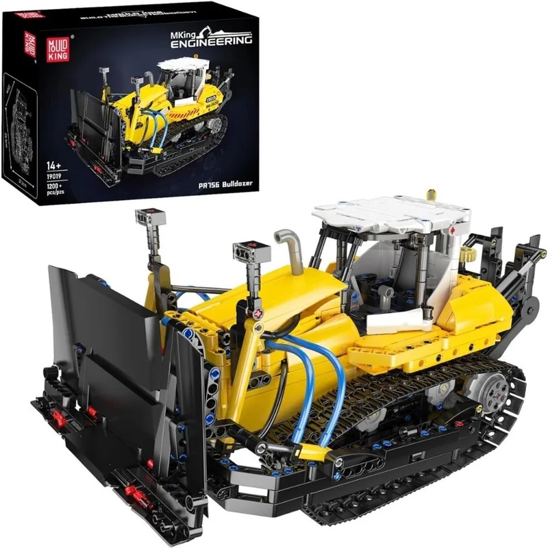 Mould King 19019 PR756 Bulldozer bouwset | Creator technische auto modelbouw | Educatief classic constructie speelgoed bouwpakketten voor kinderen & volwassenen | Hydropomp niet geschikt voor Lego technic | Bouwdoos met 1200 bouwstenen by Mould King in Constructie : PR756 Bulldozer, 1200 bouwblokken – product photo