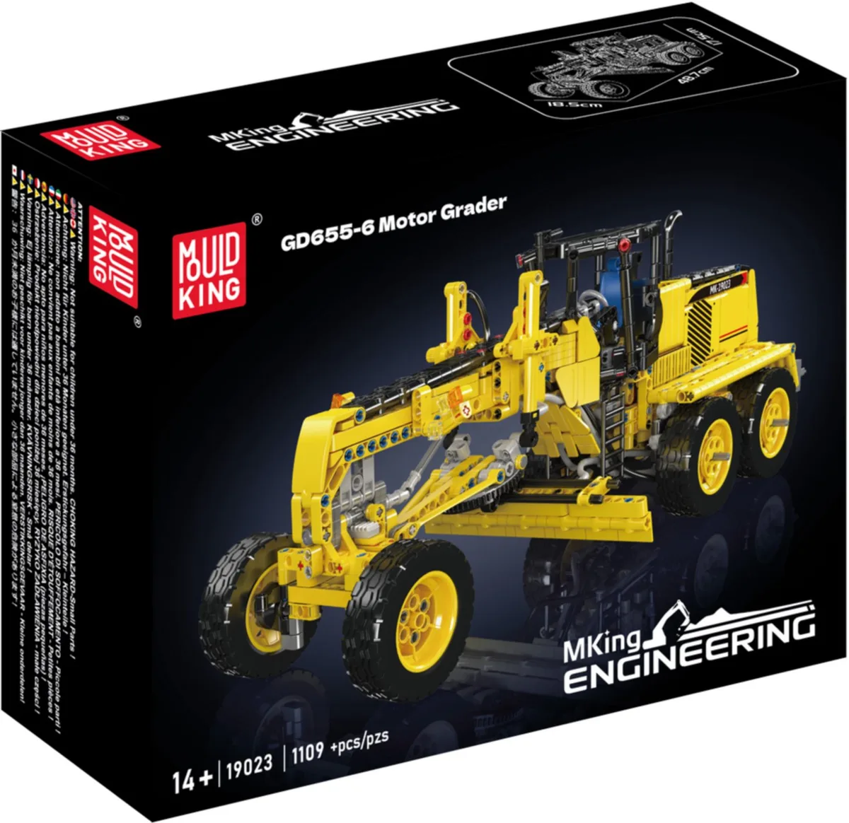 Mould King 19023 GD655-6 Motor Grader - Heavy Duty serie - 1109 onderdelen van Mould King in Meerkleurig – productfoto