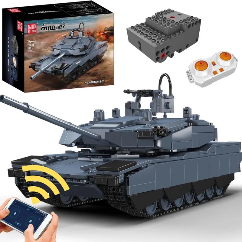 Mould King 20036 Abrams-X RC Tank bouwset | Classic ww2 army constructie modelbouw | Geschikt voor Lego | Educatief militair & leger speelgoed bouwpakketten voor kinderen & volwassenen | DIY Creator auto | Bouwdoos met 1192 bouwstenen by Mould King in Army : Radiografisch bestuurbare auto – Abrams-X Tank, 1192 bouwblokken – product photo