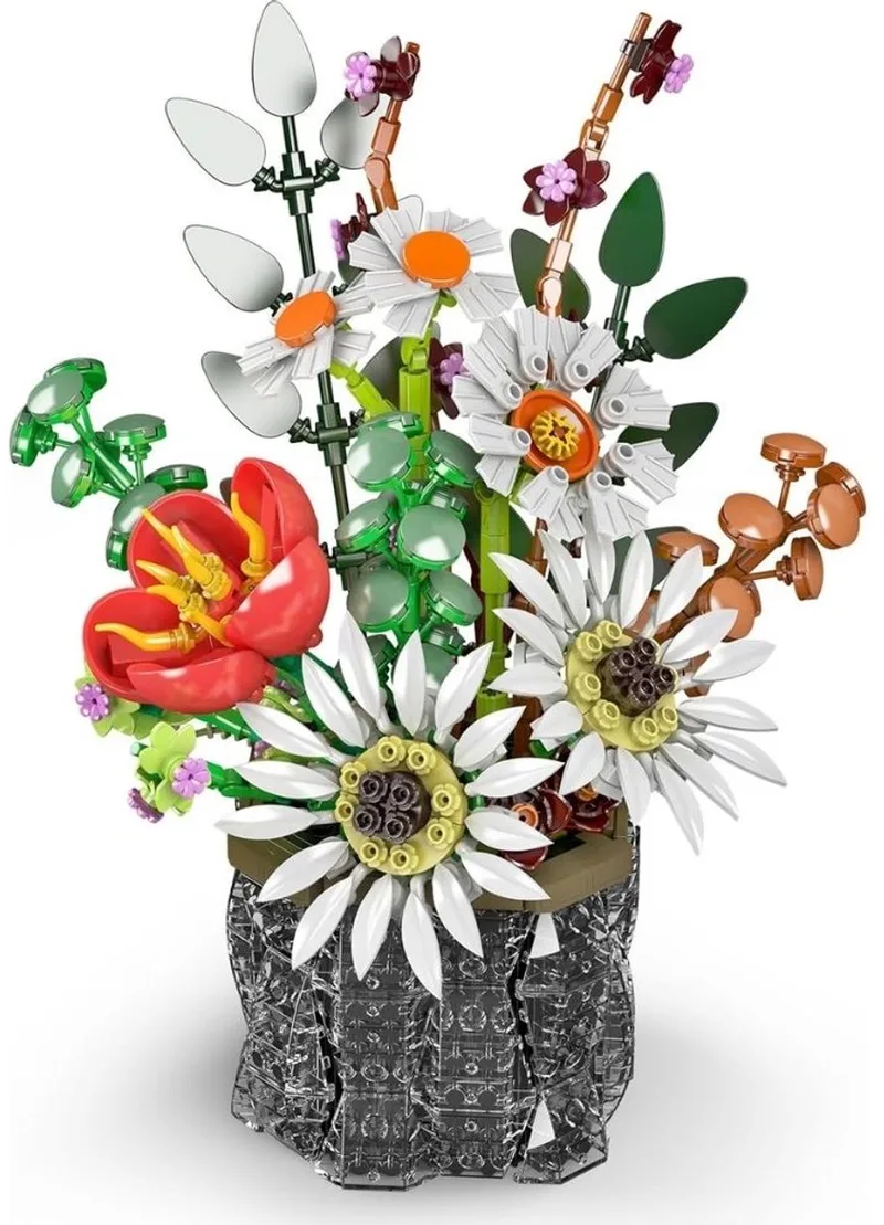 Mould King 24107 Botanical Daisy Bloemenboeket in Vaas | Bloemenpracht flowers collection | Classic Creator STEM speelgoed bloemen bouwpakket | Geschikt voor Lego | Modelbouw volwassenen & kinderen | Bouwdoos met 1157 bouwstenen by Mould King in Daisy mix in vaas, 1157 bouwblokken – product photo