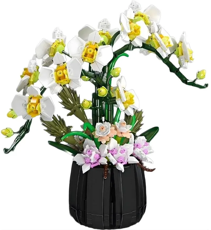 Mould King 24108 Botanical Orchidee Bloemenboeket in Vaas | Bloemenpracht flowers collection modelbouw | Classic Creator STEM speelgoed bloemen bouwpakket voor volwassenen & kinderen | Kunstbloemen geschikt voor Lego | Bouwdoos met 1014 bouwstenen by Mould King in Orchideeën in vaas, 1014 bouwblokken – product photo