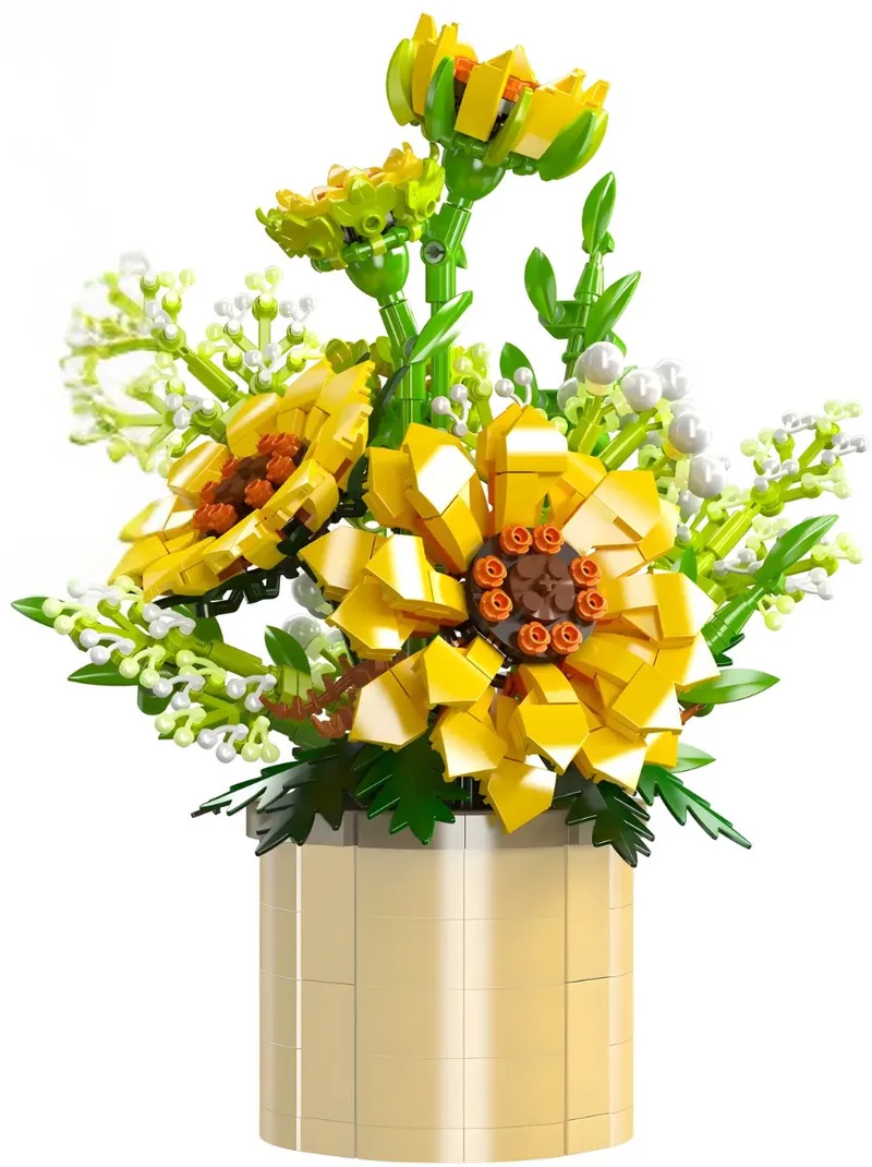 Mould King 24110 Botanical Zomer Bloemenboeket in Vaas | Bloemenpracht flowers collection modelbouw | Classic Creator STEM speelgoed bloemen bouwpakket voor volwassenen & kinderen | Geschikt voor Lego | DIY Kunstbloemen | Bouwdoos met 1047 bouwstenen by Mould King in Zonnebloemen in vaas, 1047 bouwblokken – product photo