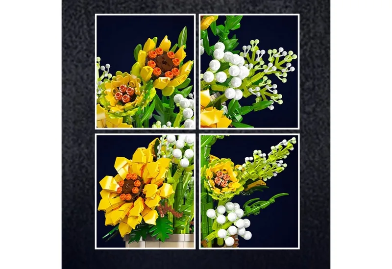 Mould King 24110 Botanical Zomer Bloemenboeket in Vaas | Bloemenpracht flowers collection modelbouw | Classic Creator STEM speelgoed bloemen bouwpakket voor volwassenen & kinderen | Geschikt voor Lego | DIY Kunstbloemen | Bouwdoos met 1047 bouwstenen von Mould King in Zonnebloemen in vaas, 1047 bouwblokken – Produktfoto 3 von 4