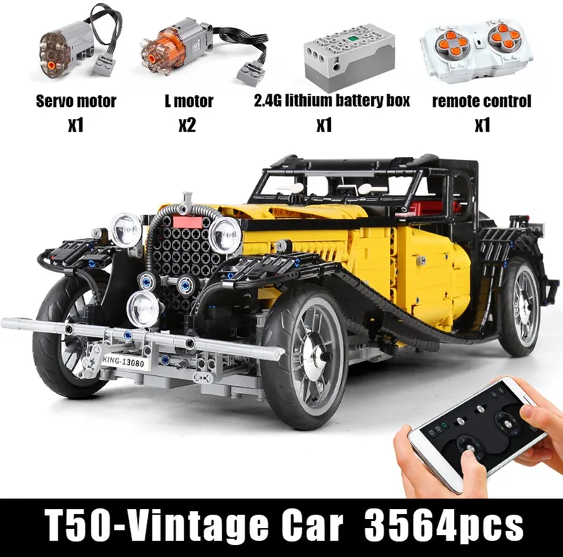 MOULD KING De MOC-25153 Klassieke 50T Vintage Auto Met afstandbediening en motoren. by Mould King in 13080D – product photo