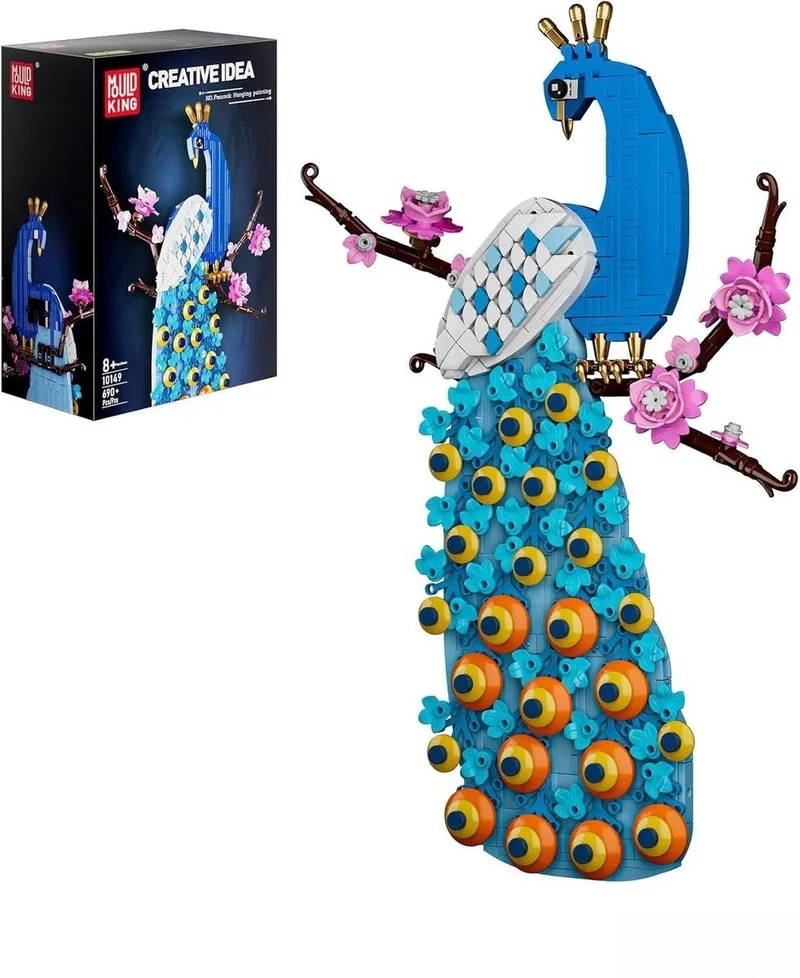 Mouldking 10149 - Pauw - Bouwset - Bouwpakket - 690 onderdelen - Past op bekende merken - Vogel von Mould King in Blauw – Produktfoto