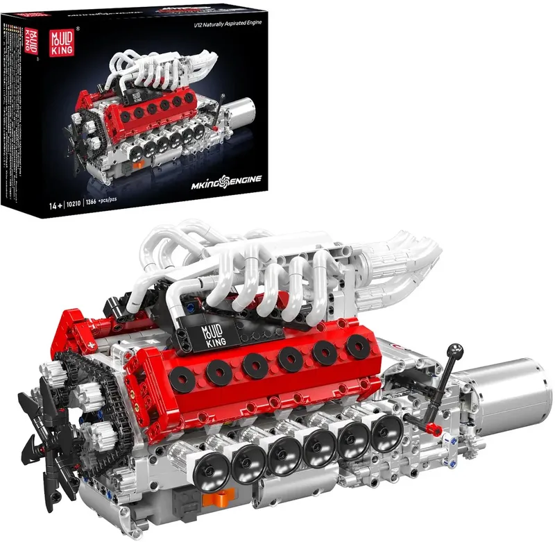 Mouldking 10210 - V12 Motorblok - Bouwset - RC - 1366 onderdelen - Past op bekende merken by Mould King in Grijs – product photo