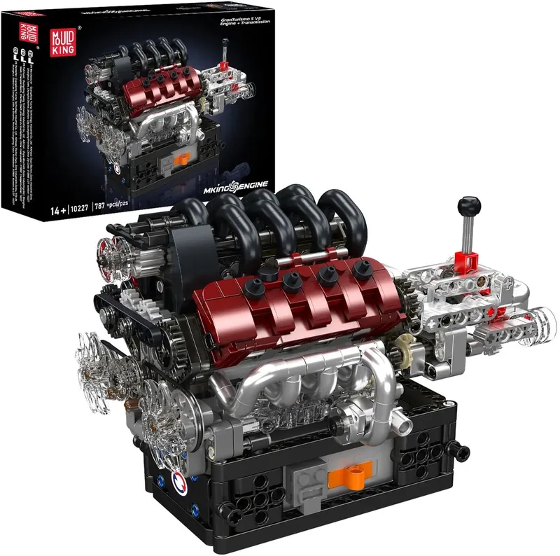 Mouldking 10227 - V8 Motorblok - Bestuurbaar - Bouwset - RC - Past op bekende merken - 787 onderdelen by Mould King in Grijs – product photo