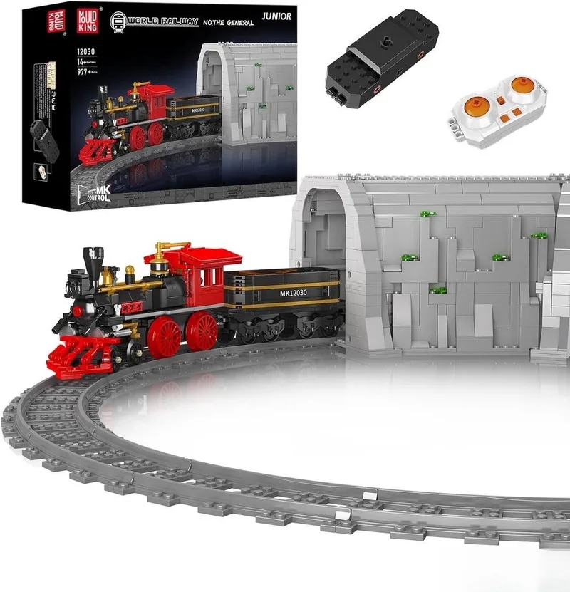 Mouldking 12030 - Stoom locomotief - RC - Bouwset - Werkende stoom en geluid module - Past op alle bekende merken - bouwpakket von Mould King in Goud – Produktfoto