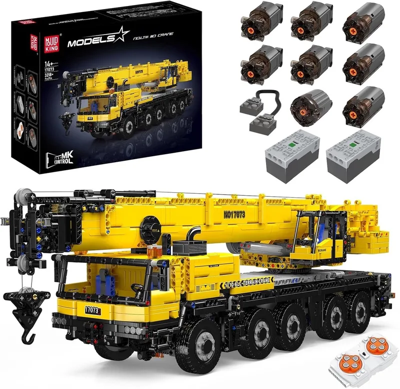 Mouldking 17073 - Liebherr kraan - 3218 onderdelen - Bestuurbaar - Bouwpakket - Bouwset - Past op bekende merken - RC fra Mould King i Constructie : Liebherr kraan; Geel – produktbillede