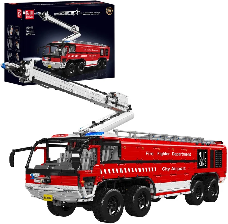 MouldKing 19004 - Brandweerwagen (RC) - Vliegveld Hulpdienst - 6653 onderdelen - Past op bekende merken - Bouwset de Mould King en Rood – photo du produit