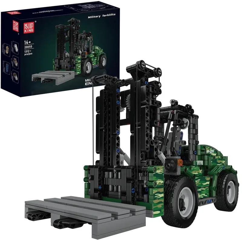 Mouldking 20050 - Leger Vorkheftruck - Militair - Bouwset - RC - 1312 onderdelen - Past op bekende merken fra Mould King i Grijs – produktbillede