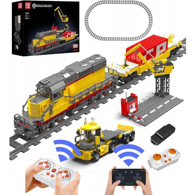 Technic city treinstation | Elecktrisch trein met treinrails modelbouw | Creator classic treinen bouwpakket | Technische speelgoed ideas expert volwassenen & kinderen | 1170 bouwstenen icons modelbouw (compatibel met lego of mega bloks) by Mould King in City – Diesel locomotief, 1257 bouwblokken – product photo