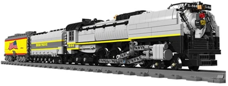 Trein met wagons - Union Pacific 844 Steam Locomotive - 3357 onderdelen - Remote Control - Compatible met het bekende merk by Mould King in Grijs, zwart, geel – product photo