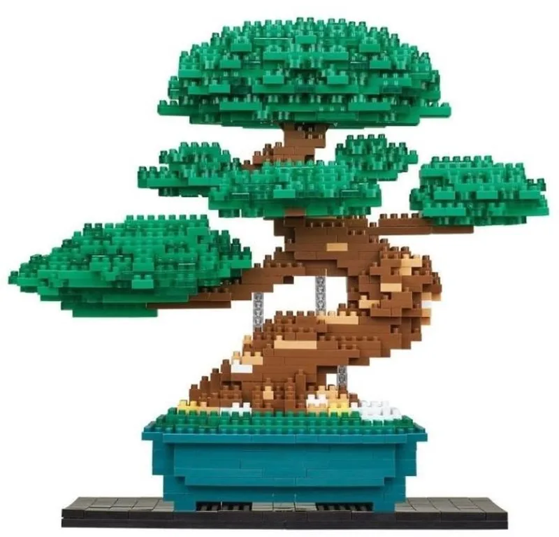 Nanoblock - Bonsai Deluxe - Baksteen figuur - 1130 Brick Bonsai bouwset - Pixel Flower Bonsai figuur bouwpakket - Mini Brick Plant - NBC039 by nanoblock in Green – product photo