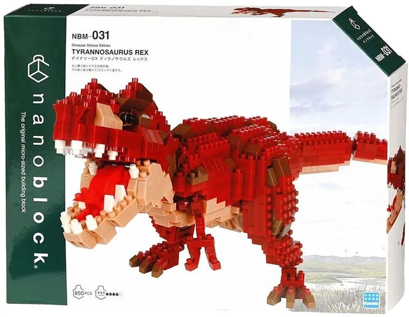 Nanoblock - Dinosaurus Figuur - Tyrannosaurus Rex Deluxe - Baksteen Figuur 850 stuks - Bouwset Montage Model - Bouwpakket Speelgoed Kinderen 12+ Tiener Volwassenen - NBC031 by nanoblock in Red – product photo
