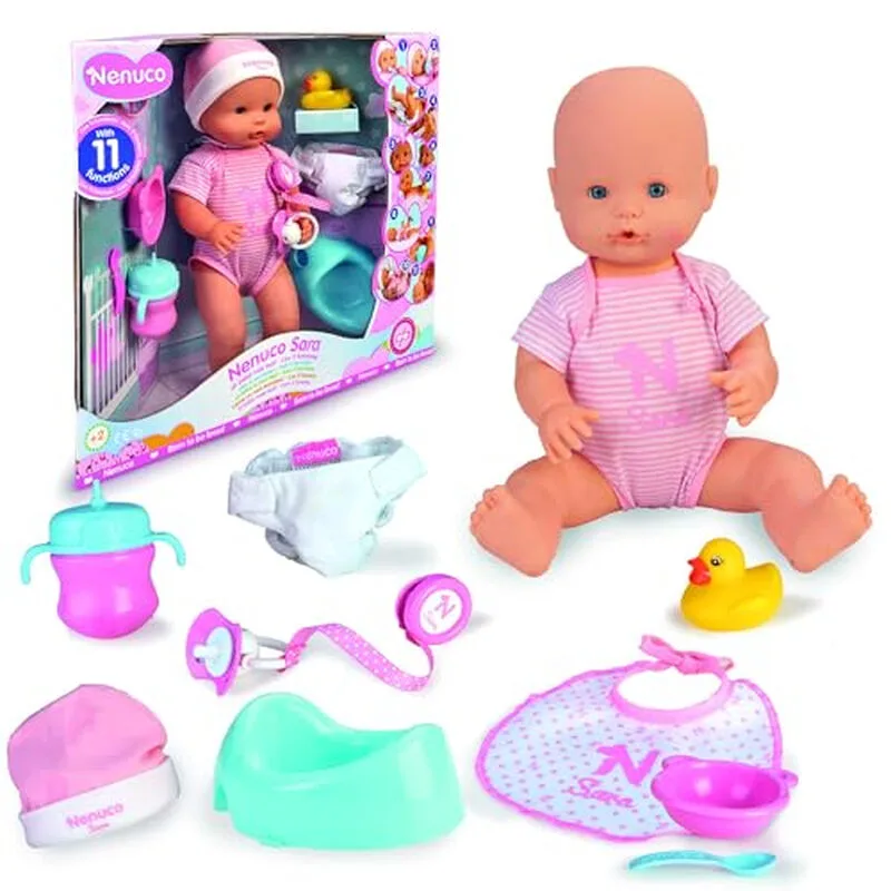 Poupon Sara 42 cm, 11 fonctions et 9 accessoires, fonctionne sans piles, Jouets pour enfants à partir de 2 ans, NEN03 från Nenuco – produktbild