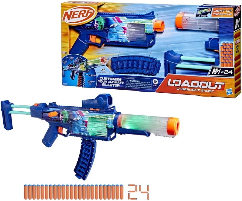 Loadout Cyberlight Ghost Blaster voor foamdarts en 24 Nerf N1-darts by Nerf in Turquoise – product photo