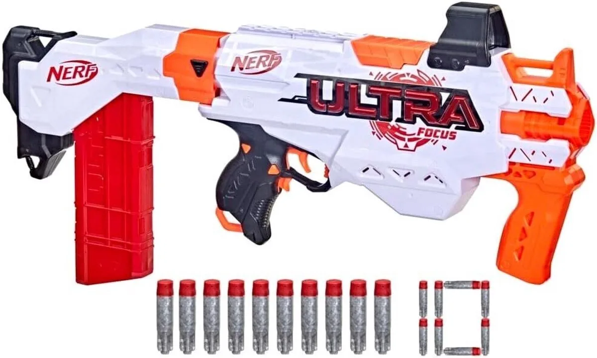 Ultra Focus Blaster - Semi-automatische Blaster met afneembare magazijn de Nerf en Blanc – photo du produit