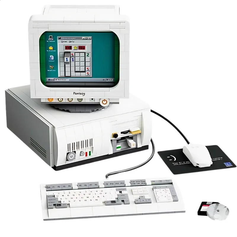Pantasy 85005 Retro Classic Desktop Computer bouwset | Mega icons creator modelbouw | PC met monitor constructie educatief speelgoed bouwpakketten voor volwassenen & kinderen | DIY expert apparaat geschikt voor lego | Bouwdoos met 1383 bloks by Pantasy in Retro Desktop Computer – product photo