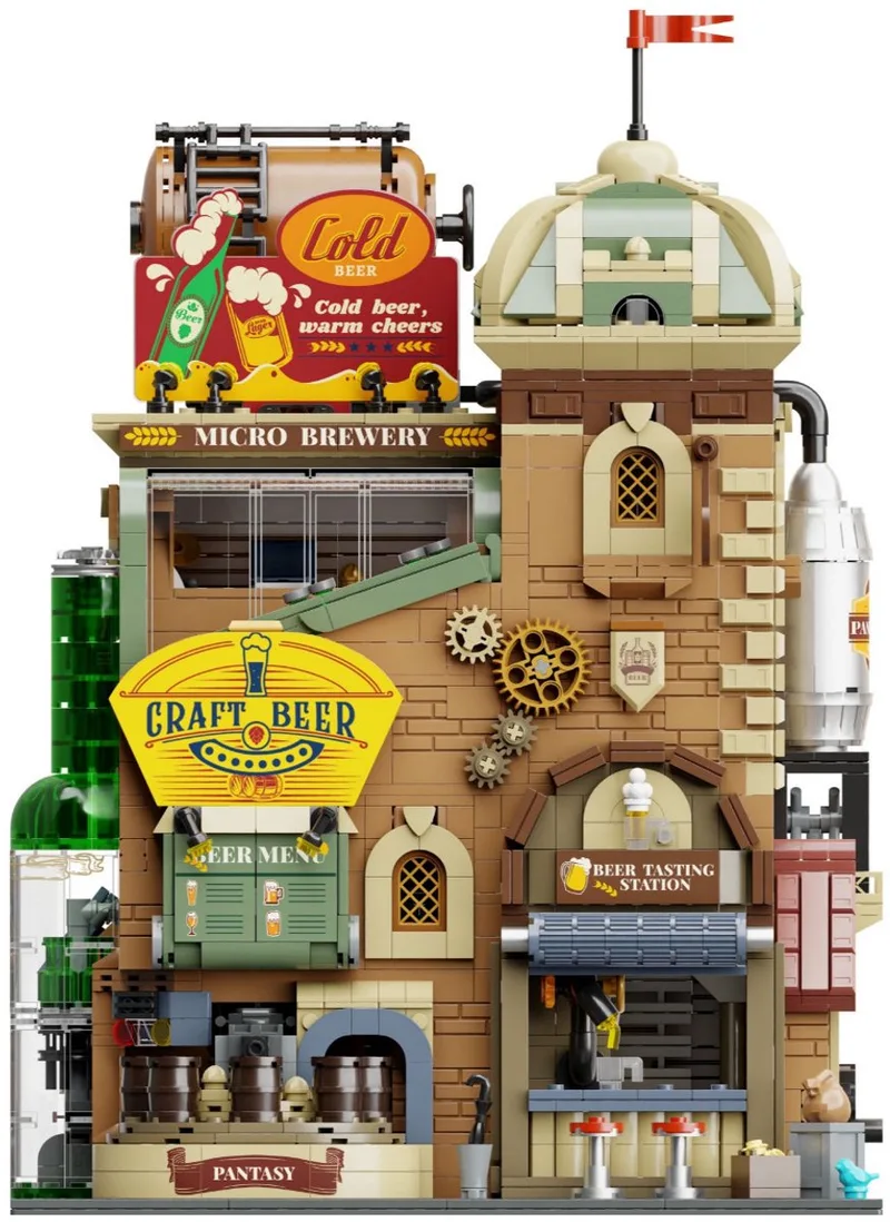 Pantasy 85023 Bier Brouwerij bouwset met 3 minifigures | Classic Creator Modular Building | Expert Architecture Modelbouw | Technisch Educatief Speelgoed voor volwassenen & kinderen | DIY gebouwen geschikt voor Lego | Bouwdoos met 3266 bouwstenen van Pantasy in Architecture Bier Brouwerij, 3266 bouwblokken – productfoto
