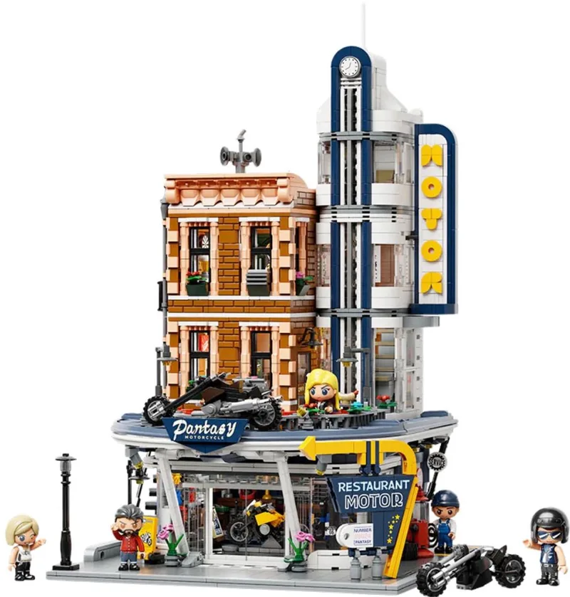 Pantasy 85024 Motor Restaurant bouwset incl 5 minifigures | Classic Creator Modular Building | Expert Architecture Modelbouw | Technisch Educatief Speelgoed voor volwassenen & kinderen | DIY gebouwen geschikt voor Lego | Bouwdoos met 2989 bouwstenen by Pantasy in Architecture Motor Restaurant, 2989 bouwblokken – product photo