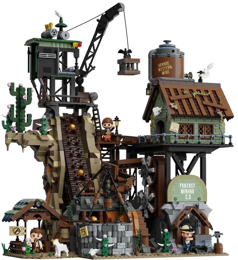 Pantasy 85025 Western Mine bouwset incl. 3 minifigures | Classic Creator Modular Building | Expert Architecture Modelbouw | Technisch Educatief bouwpakketten voor volwassenen & kinderen | Mega gebouwen geschikt voor Lego | Bouwdoos met 2990 bloks by Pantasy in Architecture Western Mine, 2990 bouwblokken – product photo