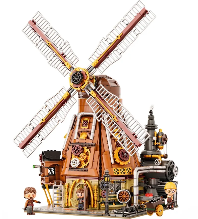 Pantasy 85026 Windmolen bouwset incl 4 minifigures | Classic Creator Modular Building | Expert Architecture Modelbouw | Technisch Educatief Speelgoed voor volwassenen & kinderen | Steampunk leger wapen smith dset geschikt voor Lego | 2450 bouwstenen by Pantasy in Architecture Windmolen, 2450 bouwblokken – product photo