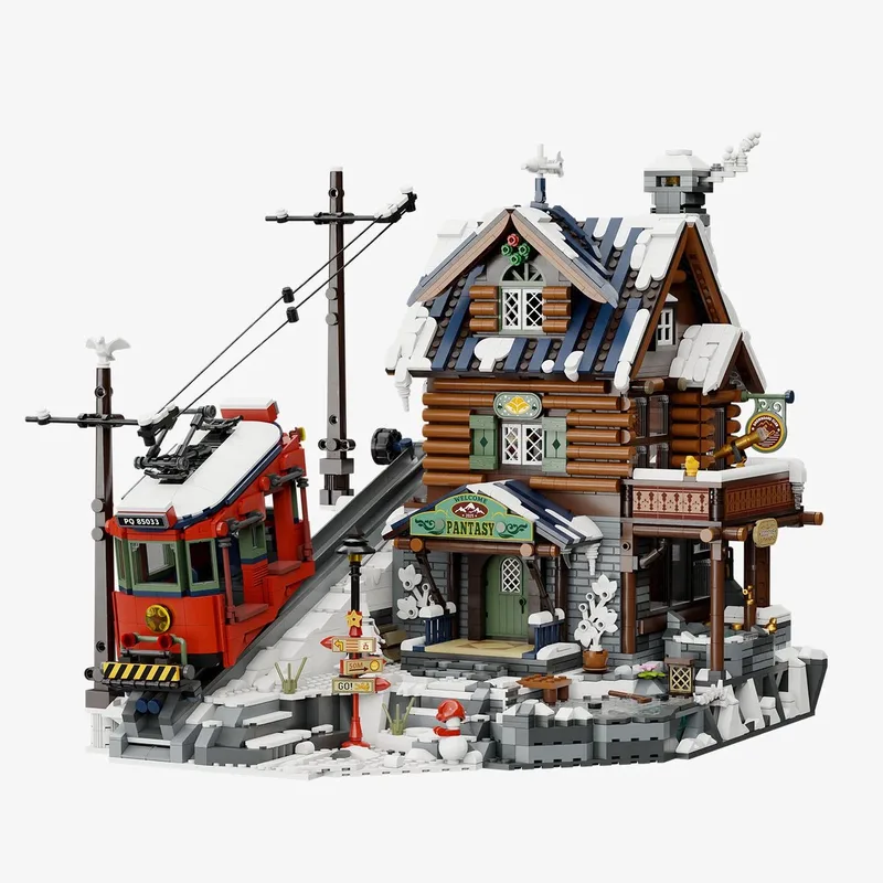 Pantasy 85033 Wintersport Ski Lift bouwset incl. 4 minifigures | Classic Creator Modular Building | Expert Architecture Modelbouw | Technisch Educatief bouwpakketten voor volwassenen & kinderen | Mega gebouwen geschikt voor Lego | Bouwdoos 2978 bloks by Pantasy in Architecture Summit Cabin Wintersport, 2978 bouwblokken – product photo