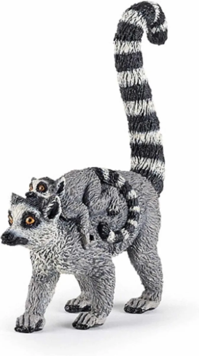 Speelfiguur Ringstaartmaki - Bosdier met jong - Handgeschilderd van Papo in Meerkleurig – productfoto
