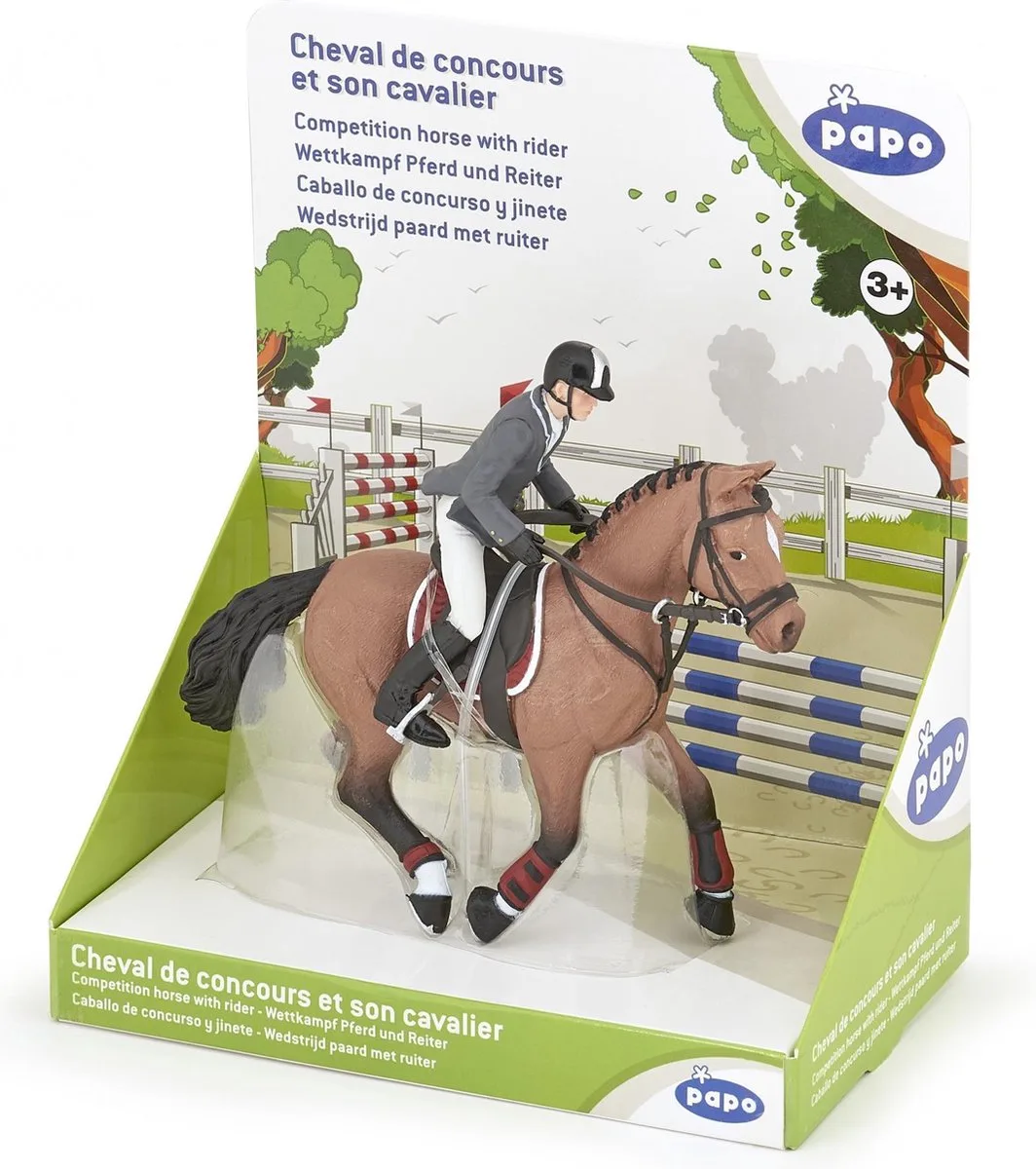 Wedstrijdpaard met Ruiter 51561 – Dressuur Paarden Speelfiguur – Handgeschilderd- 14 x 12 x 5 cm – Vanaf 3 Jaar van Papo in Meerkleurig – productfoto
