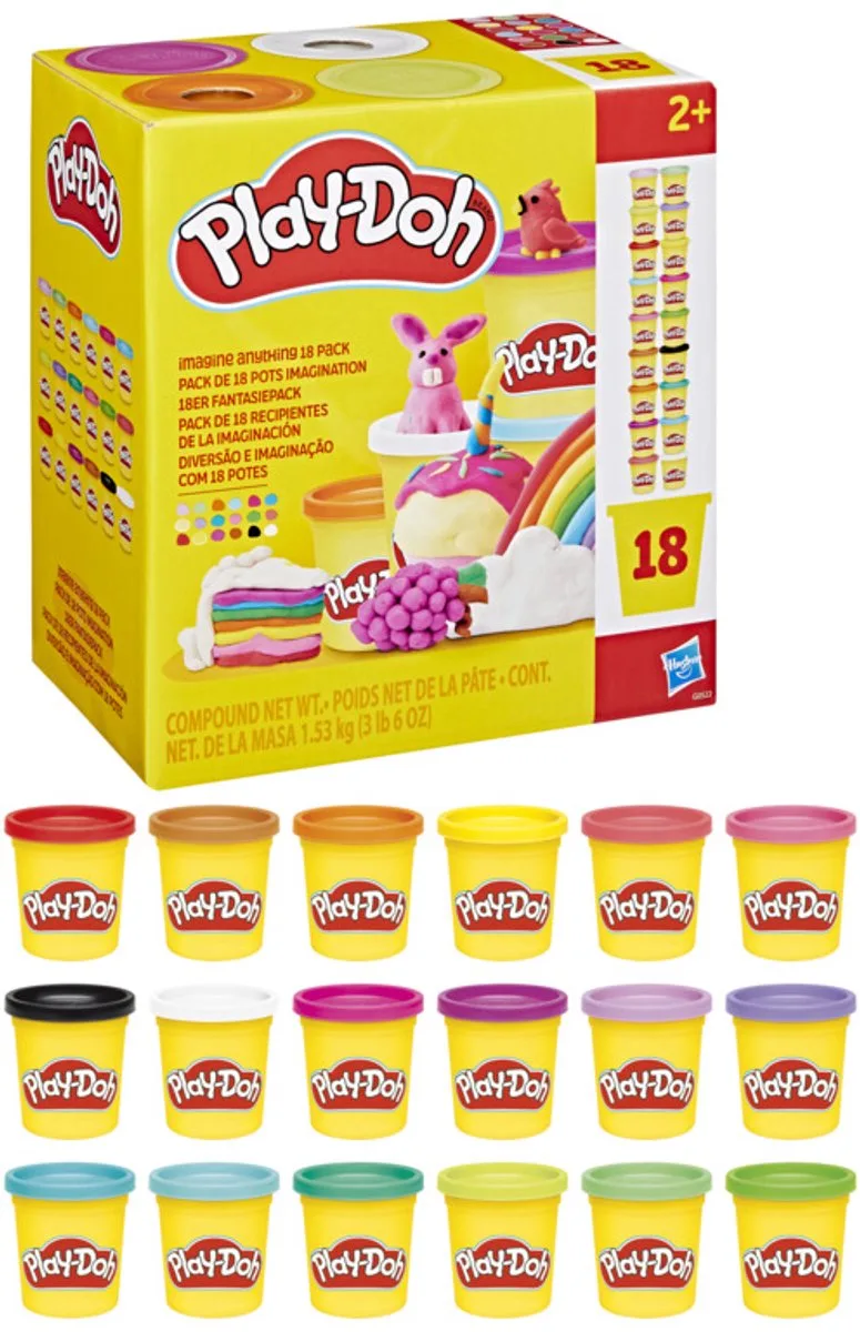 Fantaseer maar raak 18-pack - Boetseerklei kinderen - Speelklei Play-Doy potjes - 18 verschillende kleuren by Play-Doh in Yellow – product photo 1 of 3