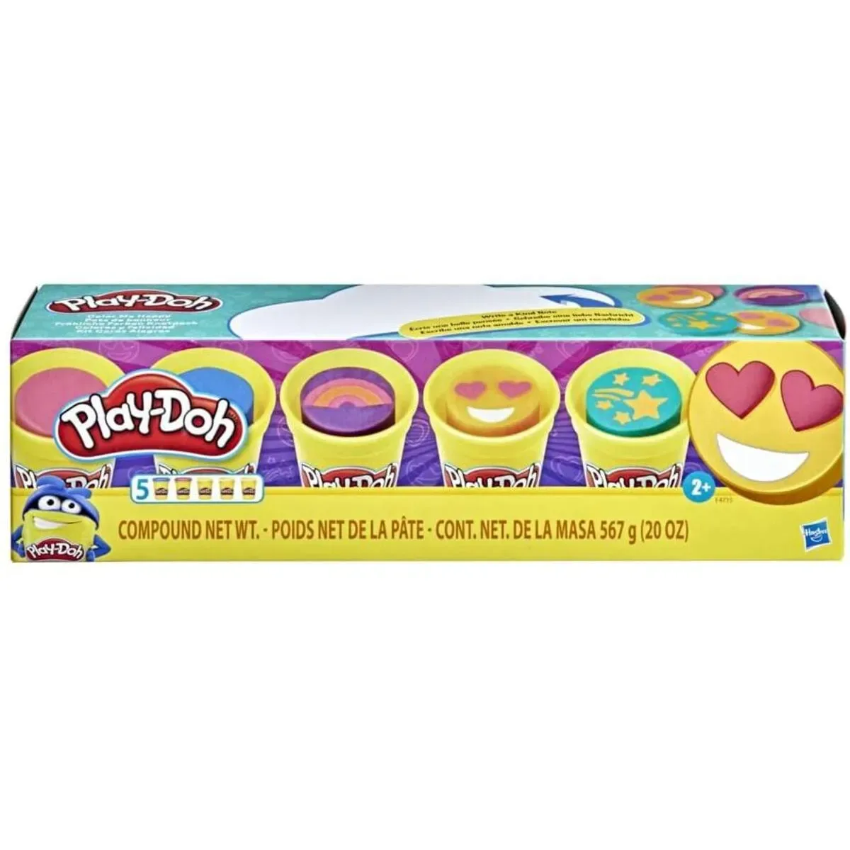 Fröhliche Farben Knetpack, 5er-Pack Knete mit 3 Emoji-Dosen de Play-Doh – photo du produit