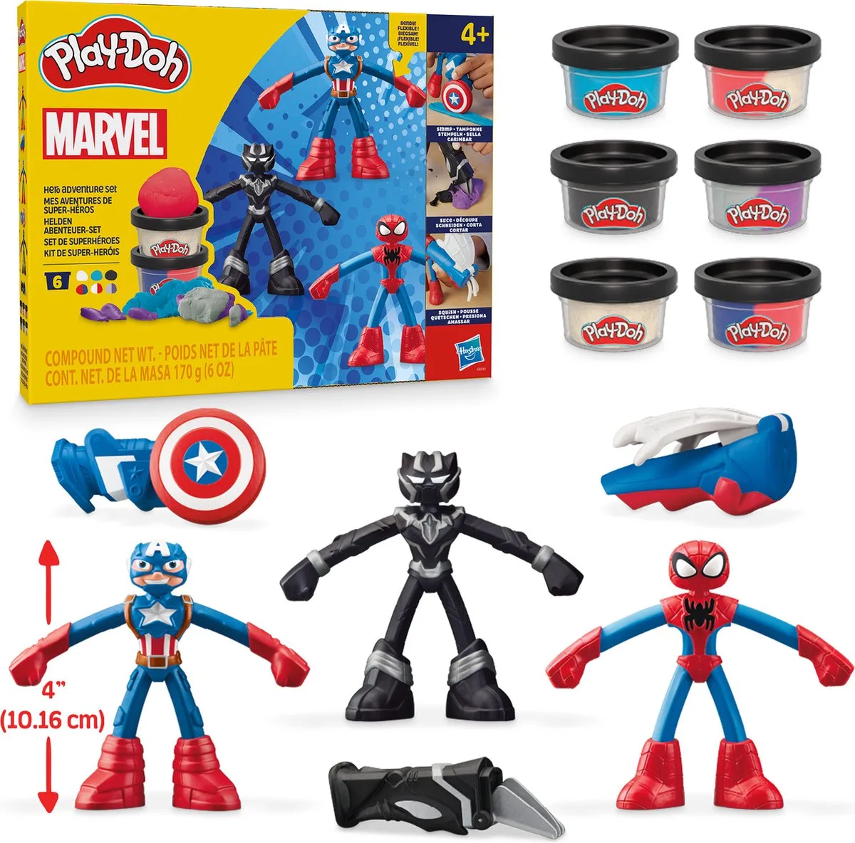 Marvel Heldenavonturen Speelset - Boetseerklei - Inclusief 3 figuren - Spider-Man - Black Panther - Captain America fra Play-Doh i Sort – produktbillede