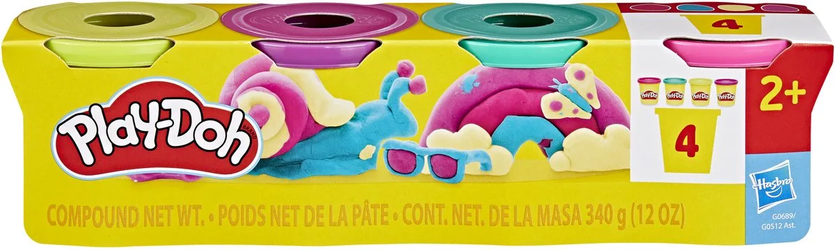 Play-Doh 4-pack Levendige kleuren - Potjes 85 gram - Boetseerklei von Play-Doh in 4 potjes – klassieke kleuren – Produktfoto