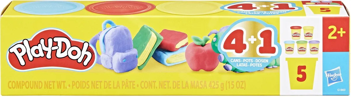 Play-Doh 5-pack Weer naar school-set, potjes met 85 gram, peuterspeelgoed voor kinderen van 2+ fra Play-Doh i 5 potjes – produktbillede