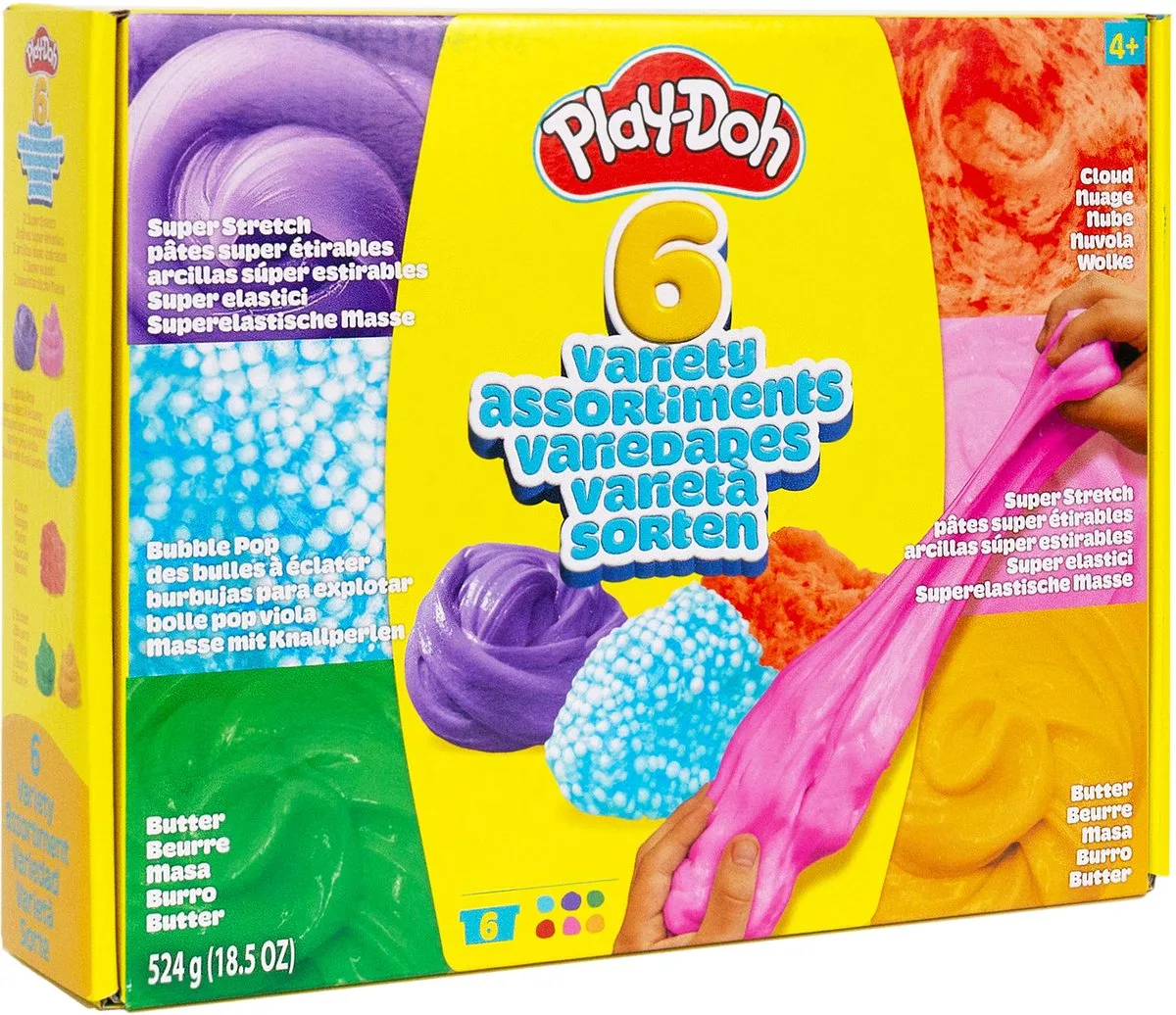 slijmset- 6 potjes slijm butter, cloud, superstretch,bubble pop van Play-Doh in Blauw – productfoto