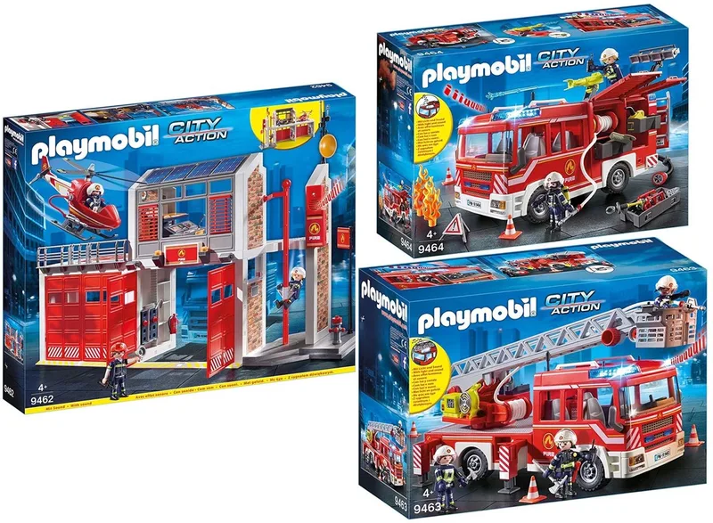 3-delig set brandweerkazerne + ladderwagen + pompwagen van Playmobil in Multicolore – productfoto