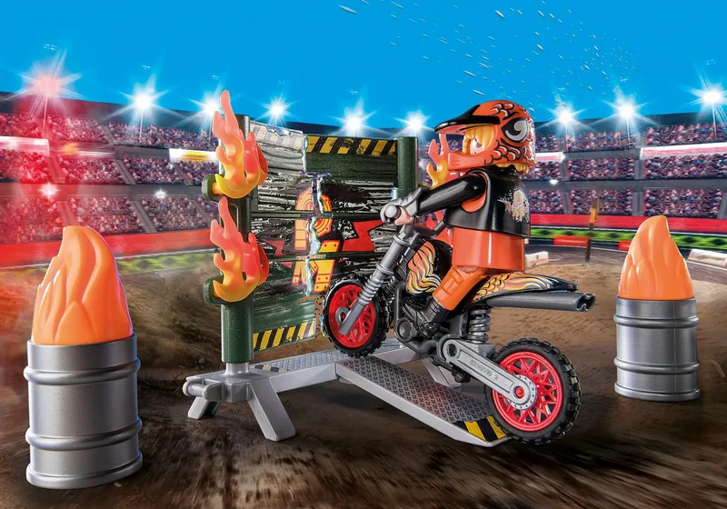 71256 Starter Pack Stuntshow Motorrad mit Feuerwand de Playmobil – photo d’ambiance 4 sur 4