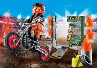 71256 Starter Pack Stuntshow Motorrad mit Feuerwand de Playmobil – photo d’ambiance 1 sur 4