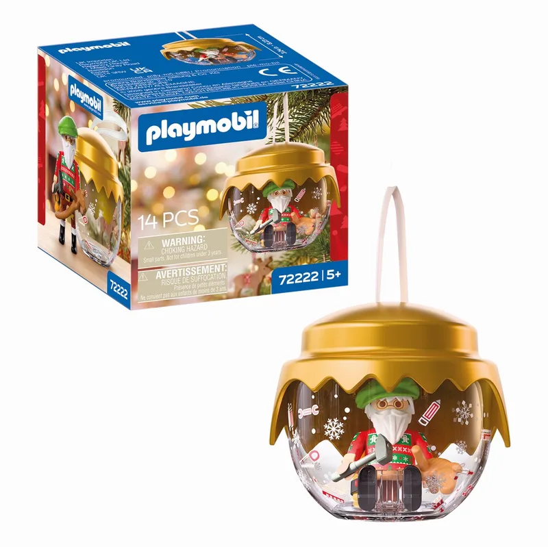 Christmas | Kerstbal: Speelgoedontwerper | Feestelijke verzamelbal met knutselende kerstman en speelgoedpaard | Voor kinderen vanaf 5 jaar | 72222 van Playmobil – productfoto