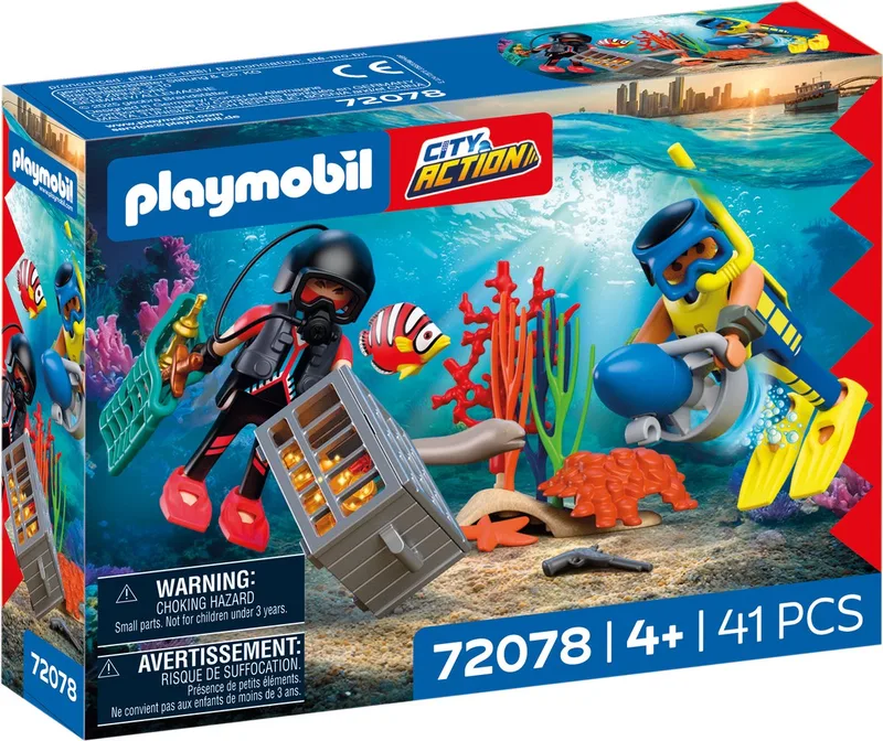 City Action Politieduiker met schat | 2 figuren + onderwaterscooter & zeedieren | Stimuleert creativiteit | Kinderspeelgoed voor kinderen vanaf 4 jaar | 72078 by Playmobil in Meerkleurig – product photo