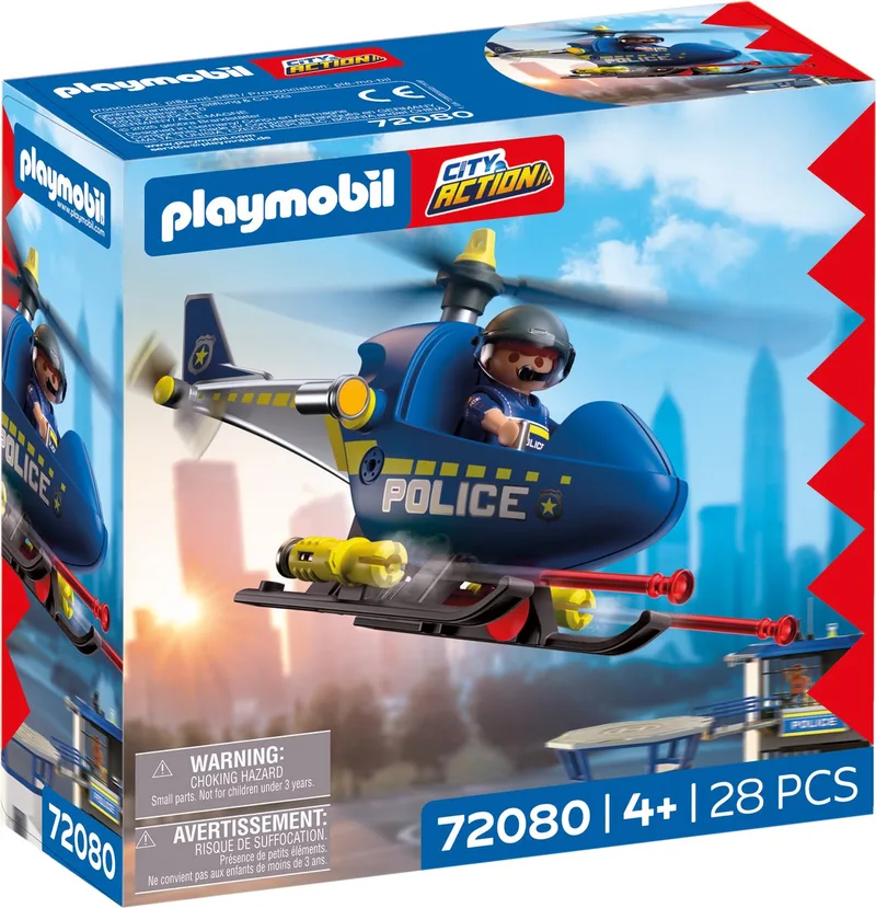 City Action Politiehelikopter | Met politieagent, draaiende rotors en schietfunctie | Eindeloos speelplezier | Kinderspeelgoed voor kinderen vanaf 4 jaar | 72080 by Playmobil in Meerkleurig – product photo