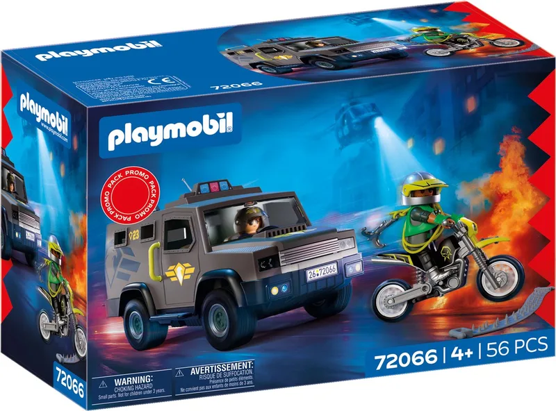City Action SWAT-voertuig | Met politieagent, criminele motor en spijkerband | Kinderspeelgoed voor kinderen vanaf 4 jaar | 72066 by Playmobil in Meerkleurig – product photo