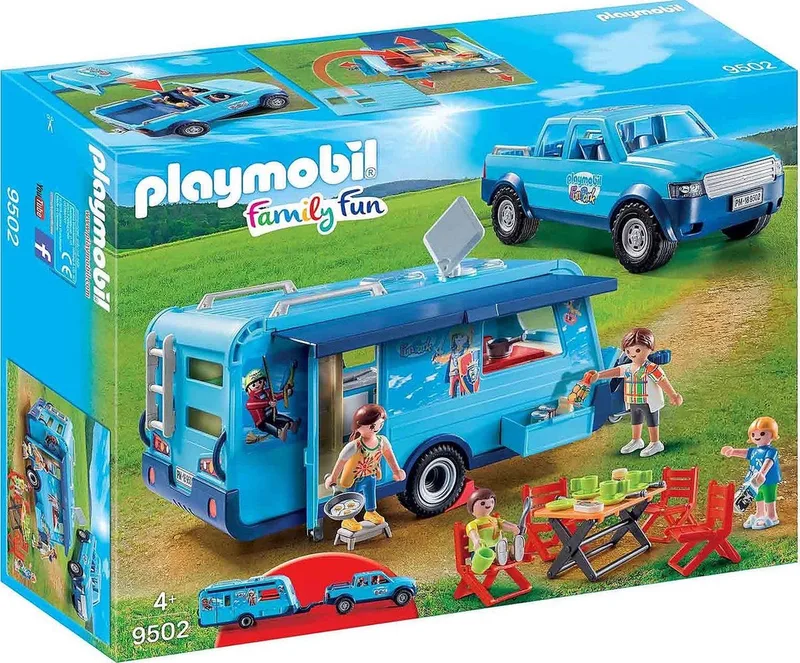 Family Fun Funpark Pickup met Caravan - 9502 von Playmobil in Blauw – Produktfoto