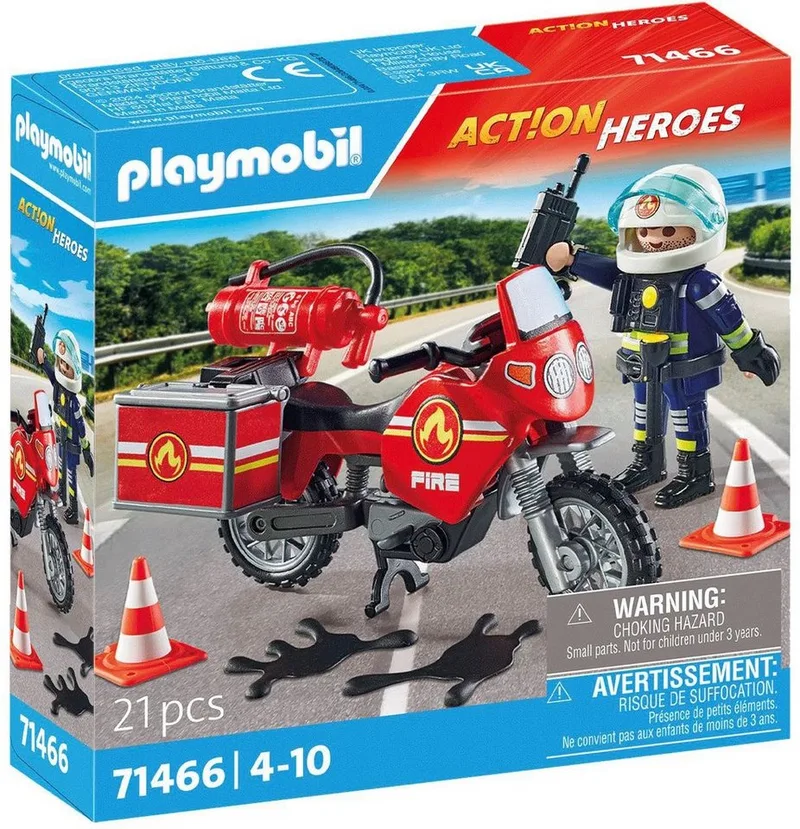 Feuerwehrmotorrad am Unfallort (71466), Action Heroes Konstruktions-Spielset, (21 St), Made in Europe van Playmobil in Bunt – productfoto