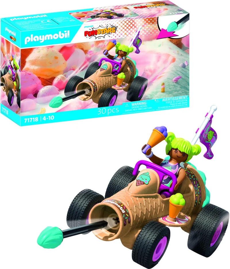 Fun Stars | Raging Ice Cream Cone | Speelgoed vanaf 4 jaar | Cadeau voor kinderen | Speelgoedauto | Met terugtrekmotor & schietfunctie | 71717 van Playmobil in Multi kleuren – productfoto