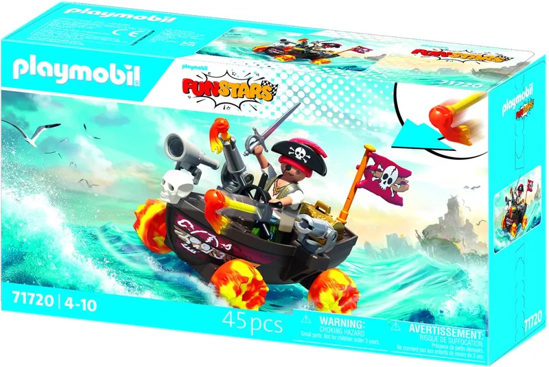 Fun Stars | Rasendes Piratenboot | Spielzeug ab 4 Jahren | Geschenk für Kinder | Spielzeug Auto | Mit Rückzugmotor & Schießfunktion | 71717 van Playmobil in Meerkleurig – productfoto